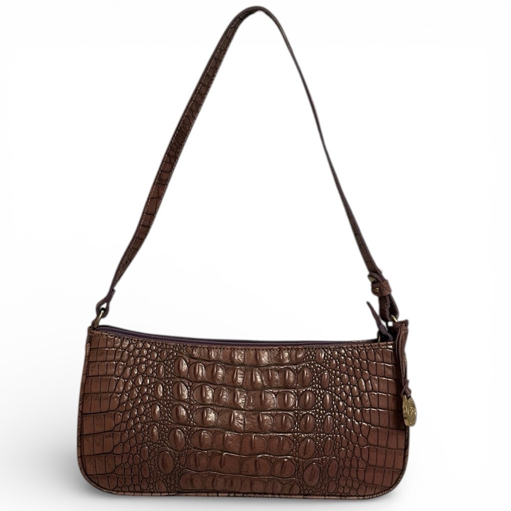 Vintage Brahmin Y2K Croc Embossed Leather Handbag Shoulder Mini Bag w/ Dust Bag